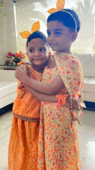 Two girls dressed up for a festival