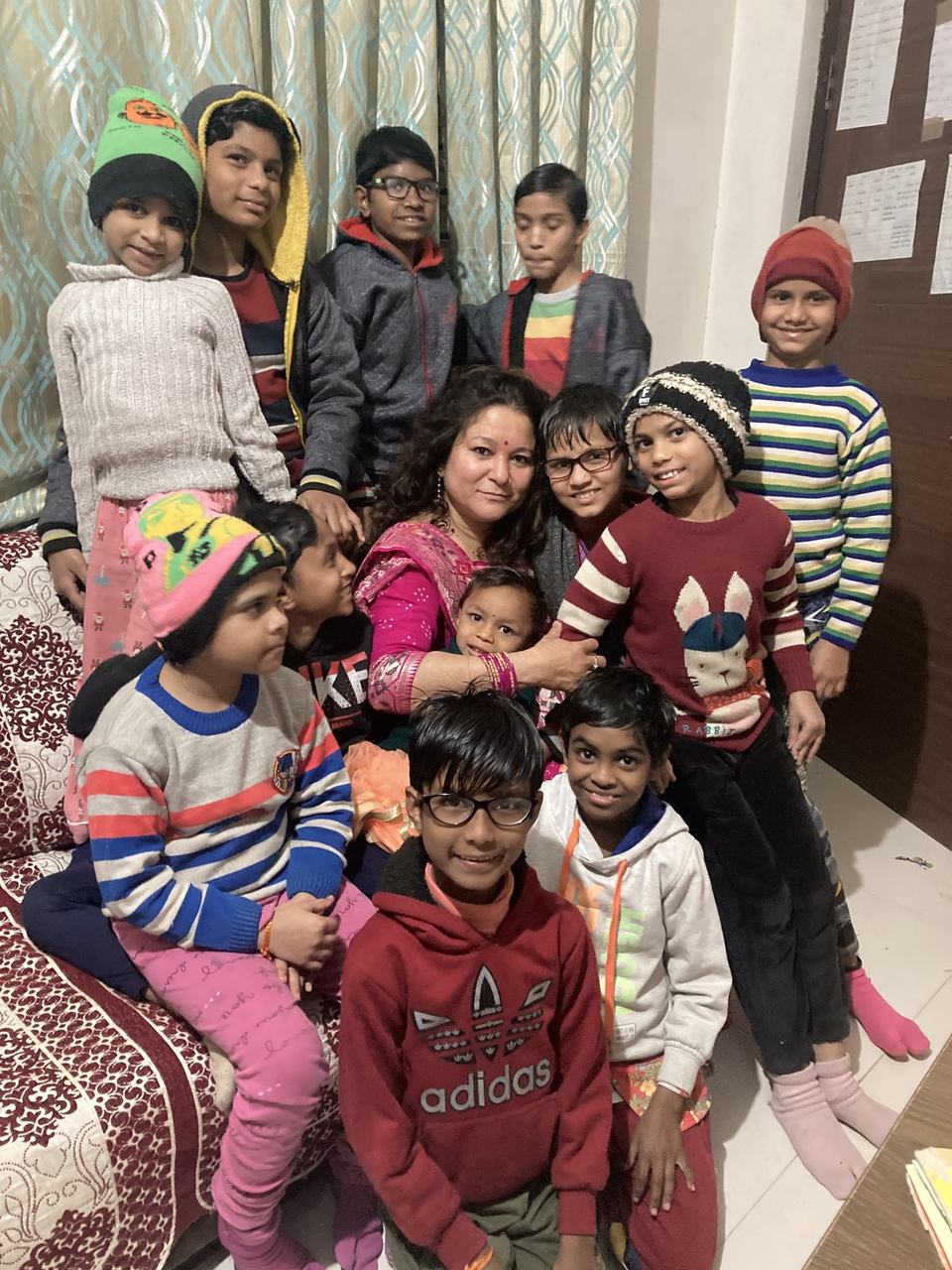Children in warm clothing for a group photo