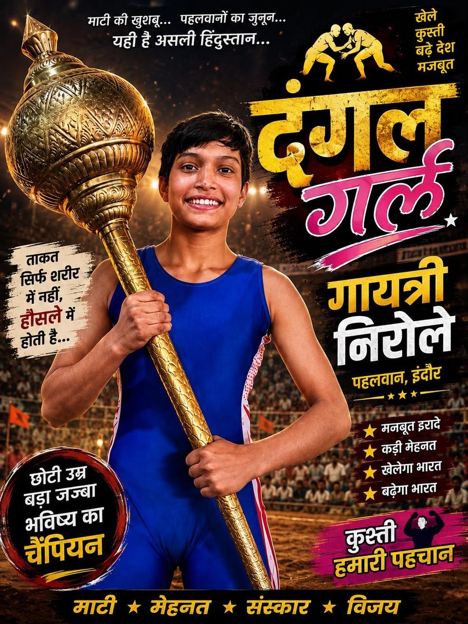 Gayatri Nirole, a wrestler from Indore, featured on the cover of Dangal Girl magazine