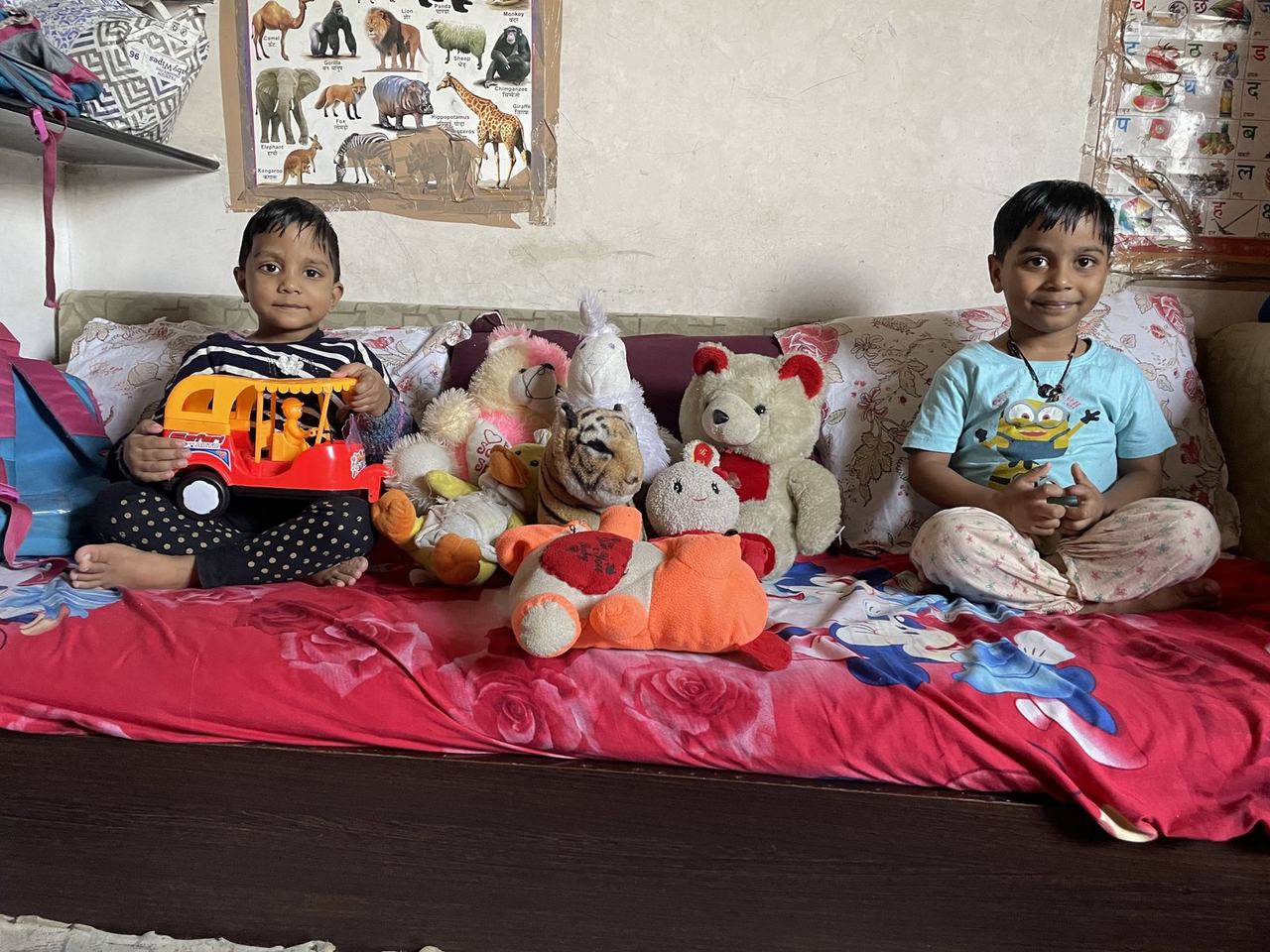 Children with soft toys during a celebration
